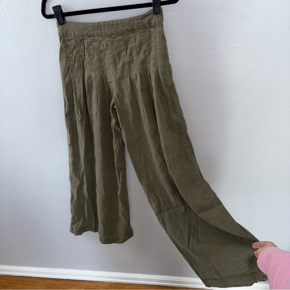 Free People High Rise Olive Green Wide-Leg Pants - Picture 4 of 5